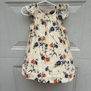 GAP Baby Floral Cream Dress with Blue & Coral Accents